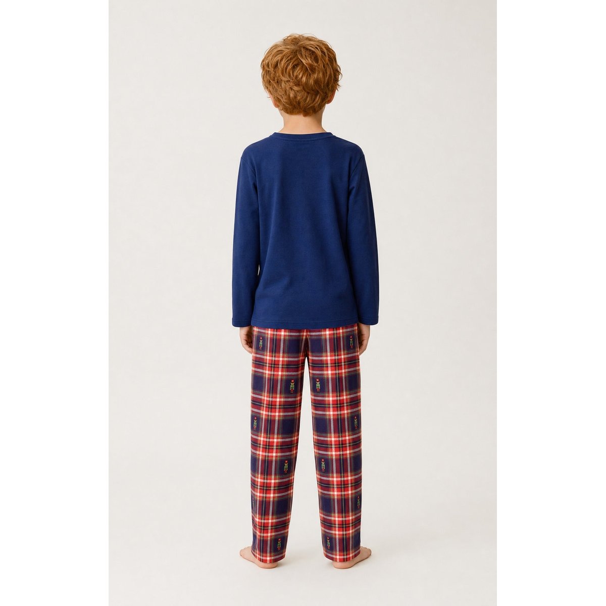 Pyjama enfant en jersey de coton épais à carreaux Léon rouge, ARTHUR