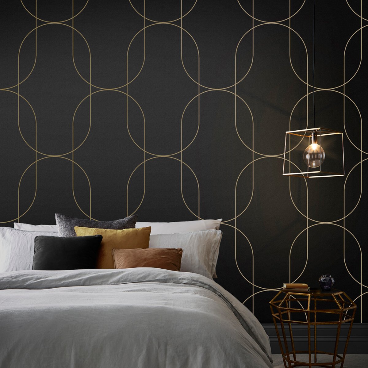 Papier peint Palais Dark & Gold anthracite et doré, GRAHAM ET BROWN