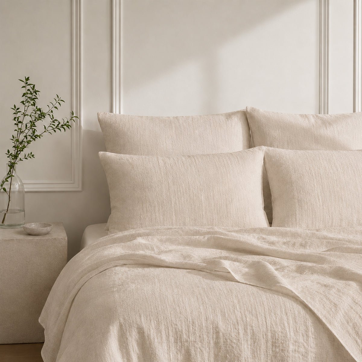 Drap plat lin lavé ADELE Made in Europe beige clair, FEBRONIE