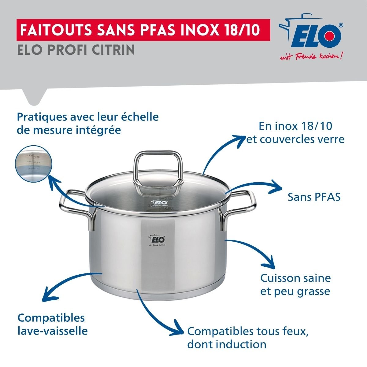 Batterie de cuisine 1 poêle 32cm + 1 faitout 20cm PROFI CITRIN gris, ELO