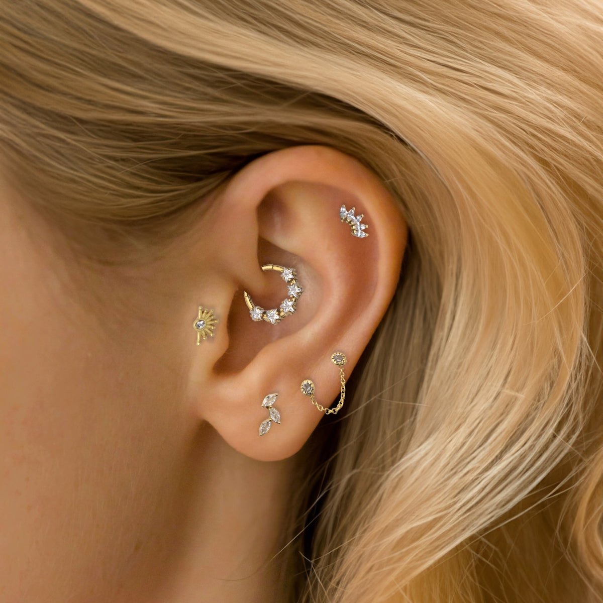 Puces d'oreilles strass avec chaine- argent garanti 925 doré, BALABOOSTE