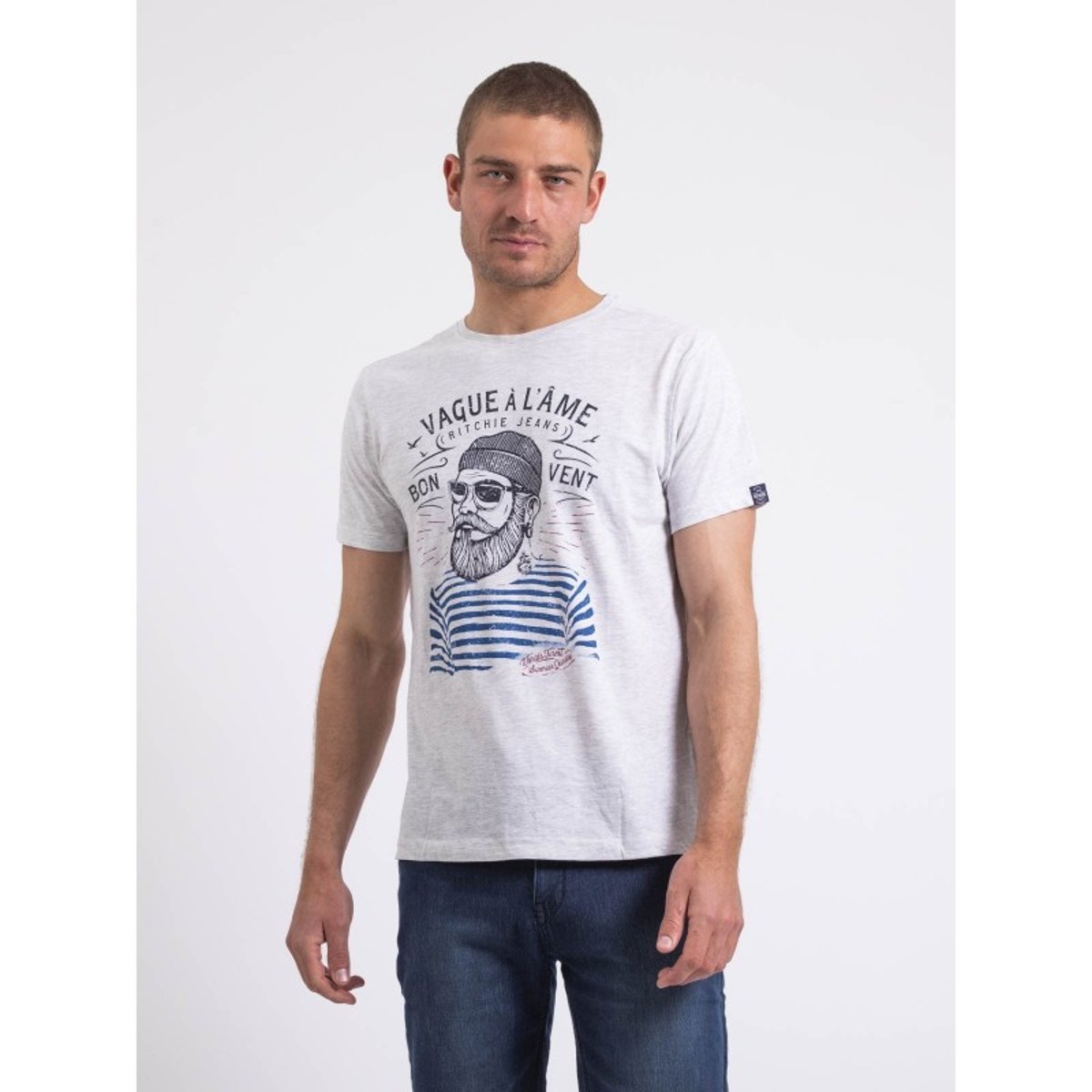 T-shirt Col Rond Pur Coton Naple gris, RITCHIE