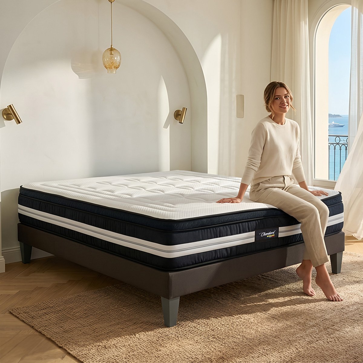Matelas Chambord - Micro-ressorts - Accueil mémoire de forme moelleux - 32 cm d'épaisseur blanc, BELLECOUR