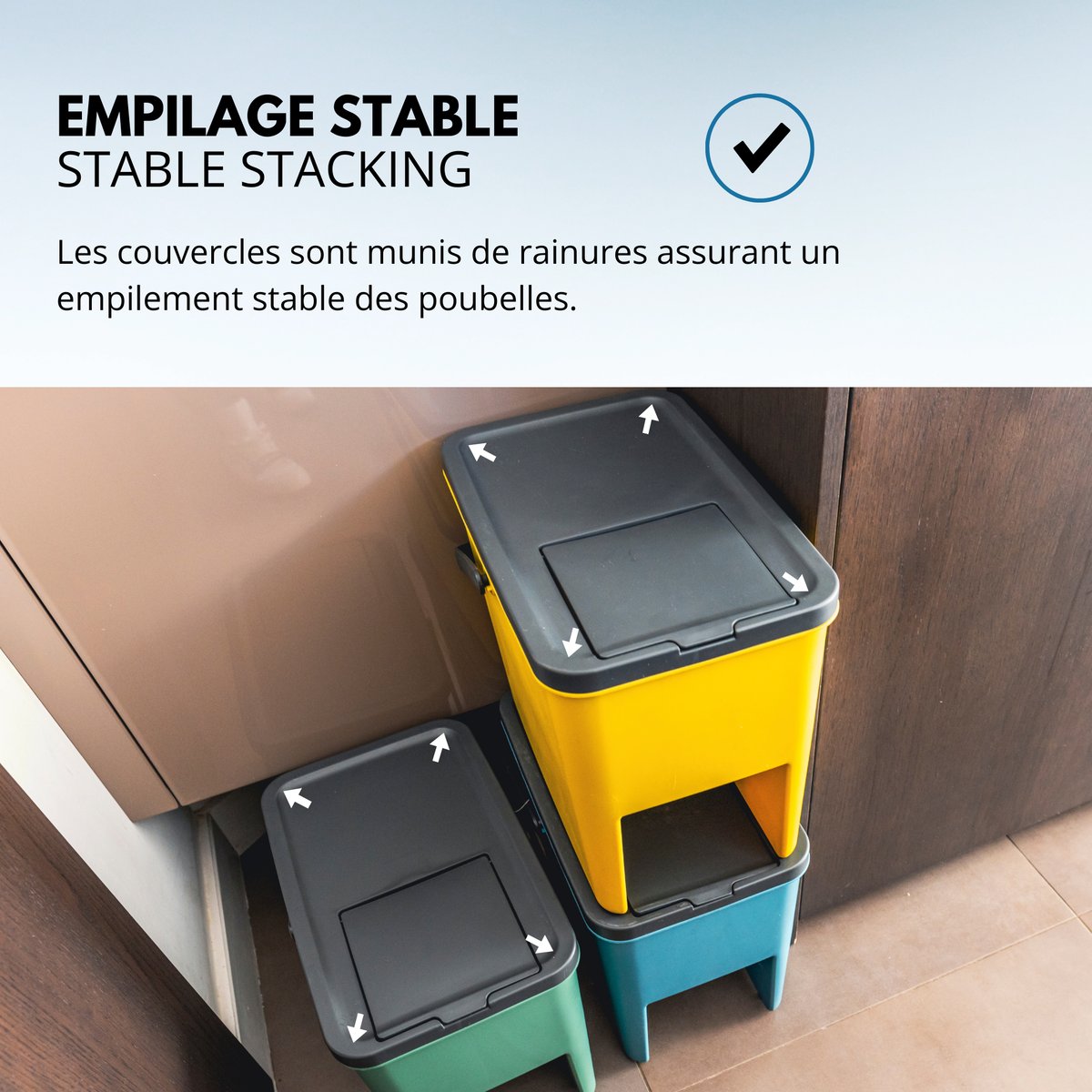 Lot de 3 poubelles empilables BERGEN multicolore, KITCHEN MOVE