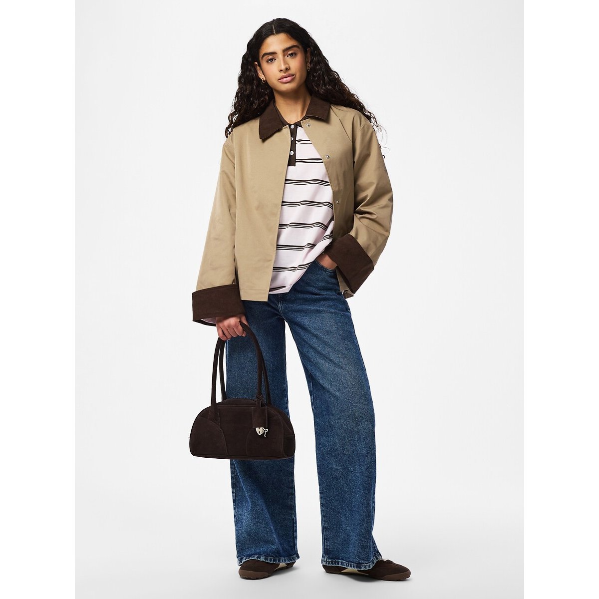 Trench corto doppio materiale beige, PIECES