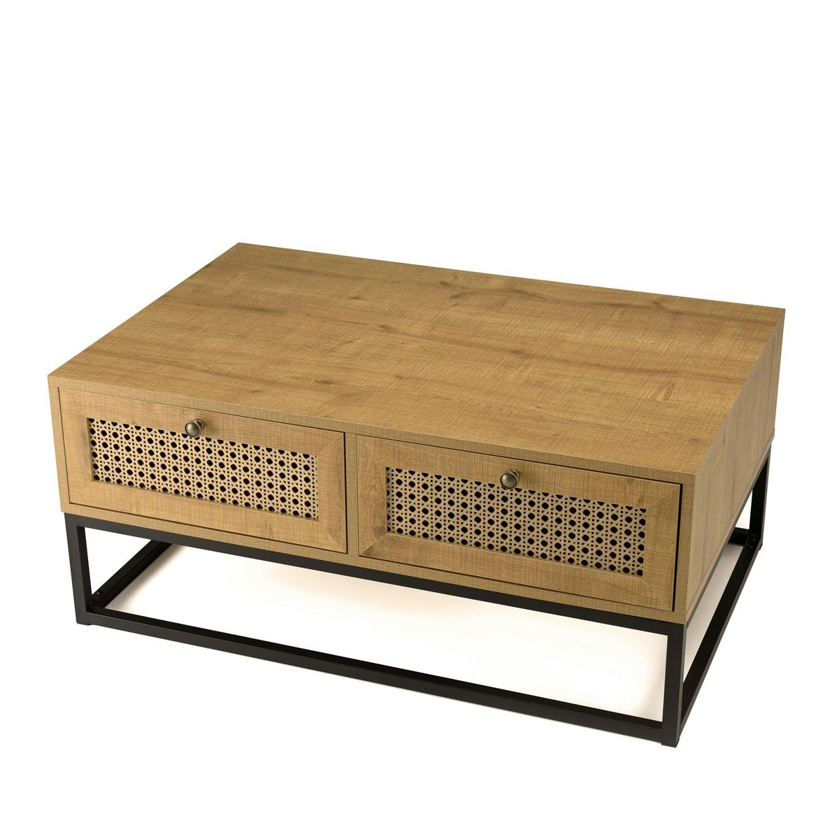 Table basse en bois 4 tiroirs cannage naturel ALCUDIA bois naturel, PIER IMPORT