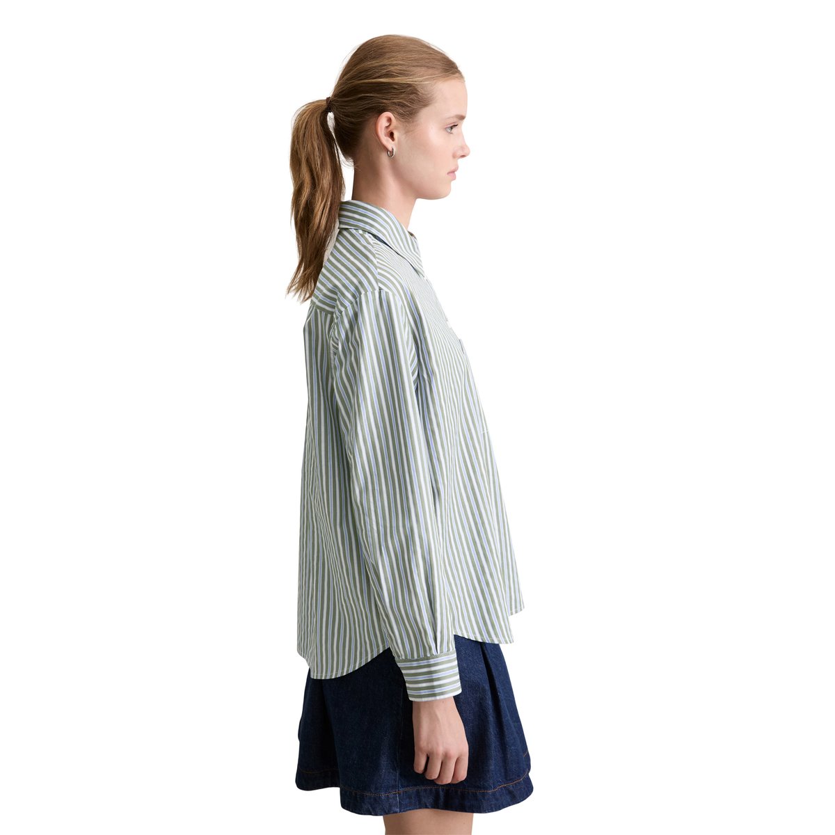 Blouse à rayures relaxed en dobby de coton vert, MARC O’POLO DENIM