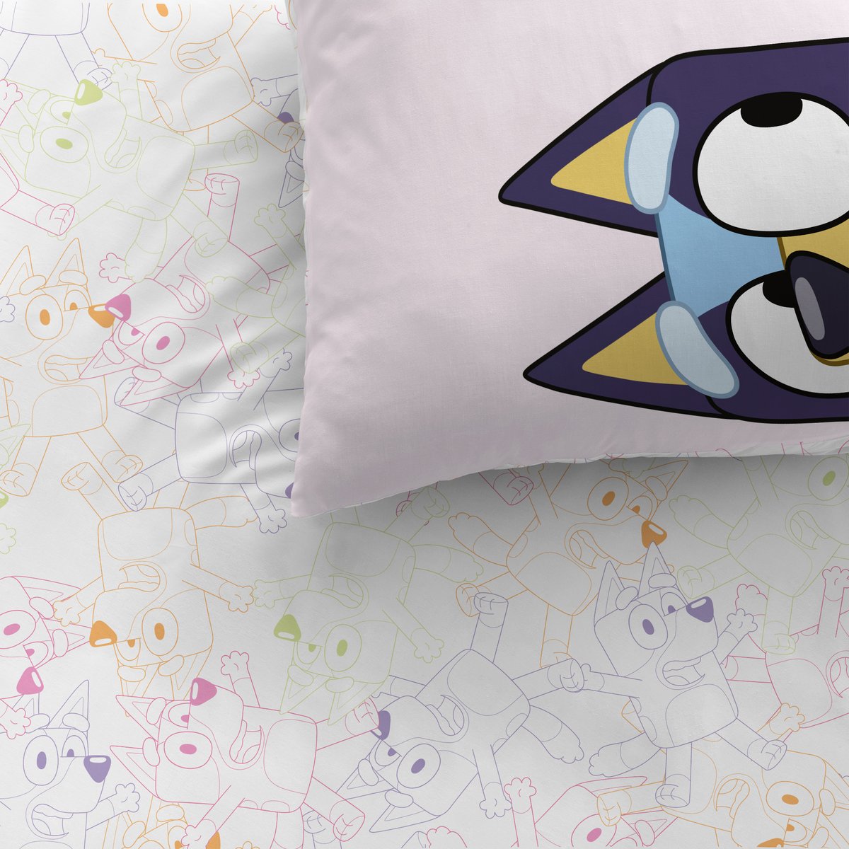 Parure de lit imprimée 100% coton, COLORFUL rose, BLUEY