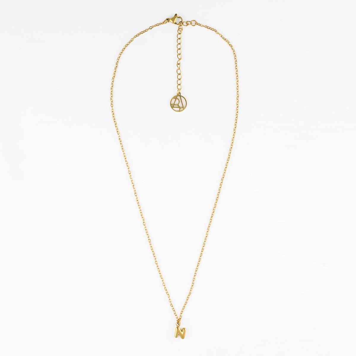 Collier à pendentif lettre N acier inoxydable doré, BALABOOSTE