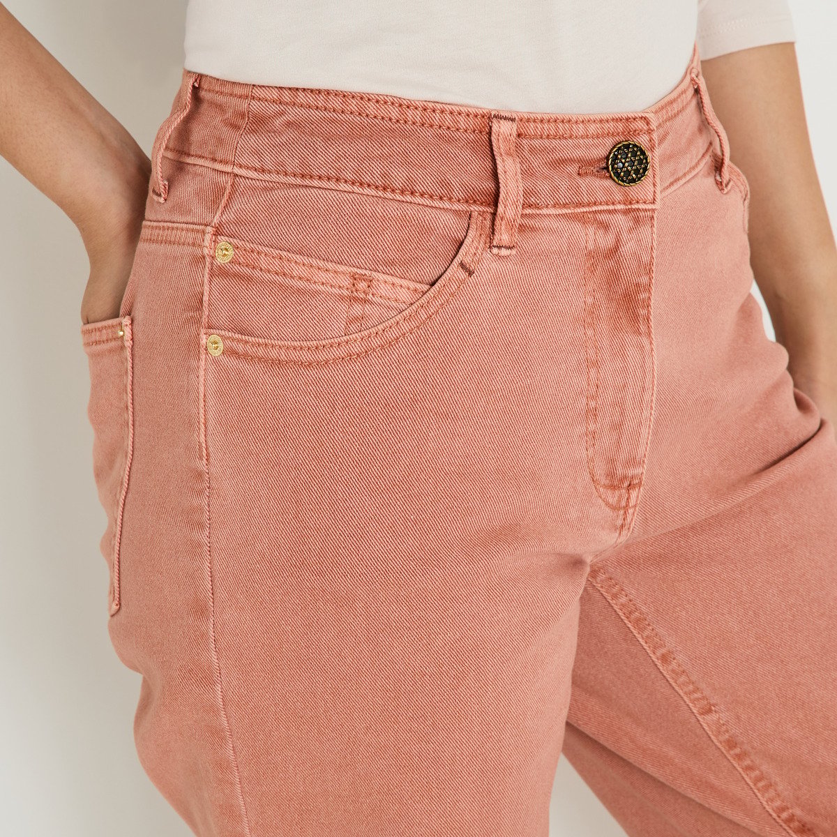 Jean mom raccourci ANKARA M02 rose blush, GRAIN DE MALICE