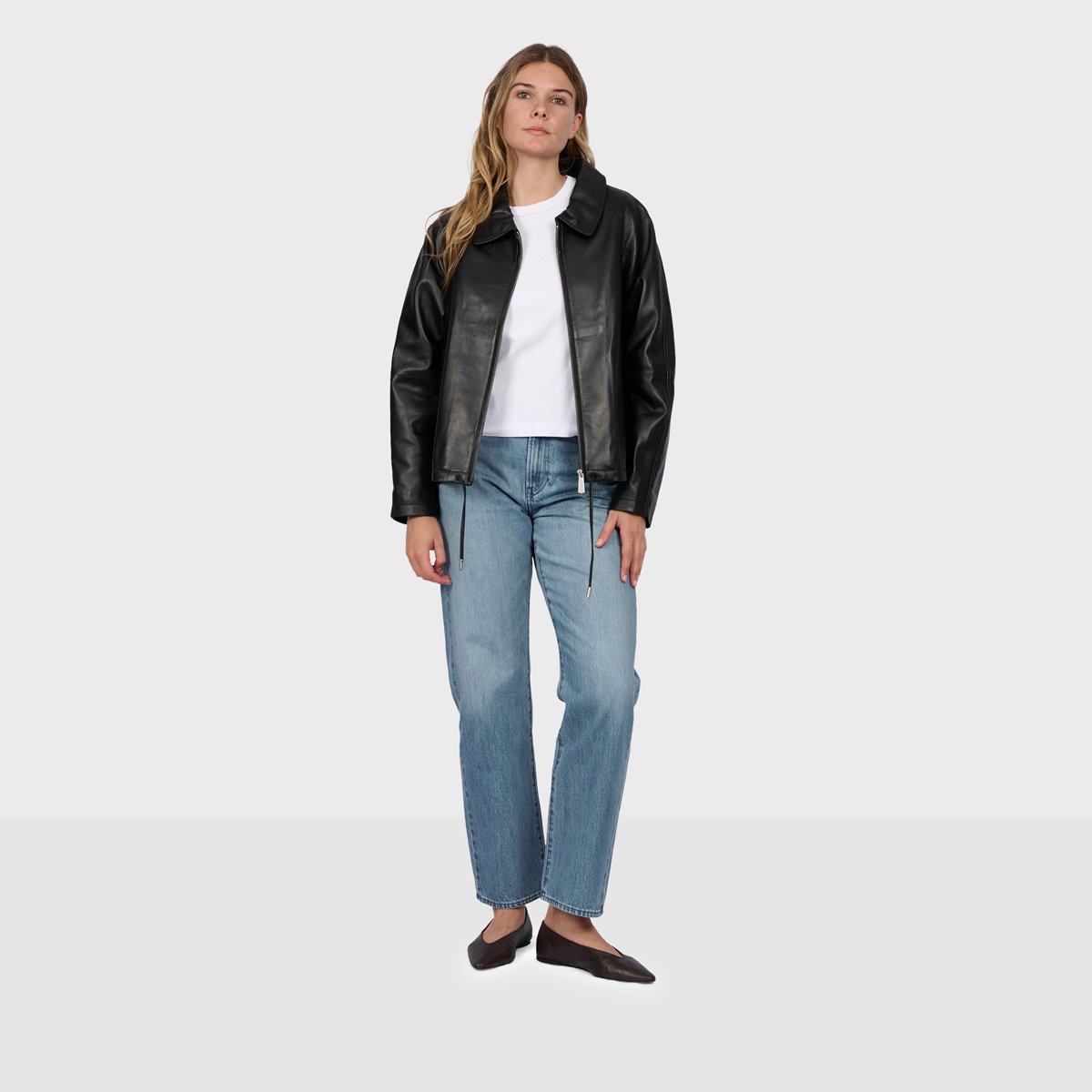 Blouson en cuir à col chemise MELROSE noir, OAKWOOD