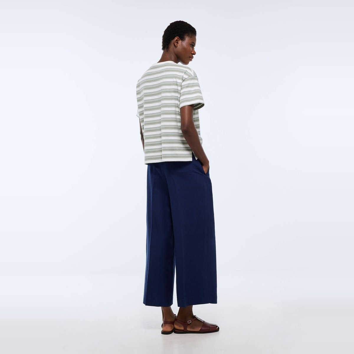 Pantalon large uni contenant du lin penombre, MONOPRIX