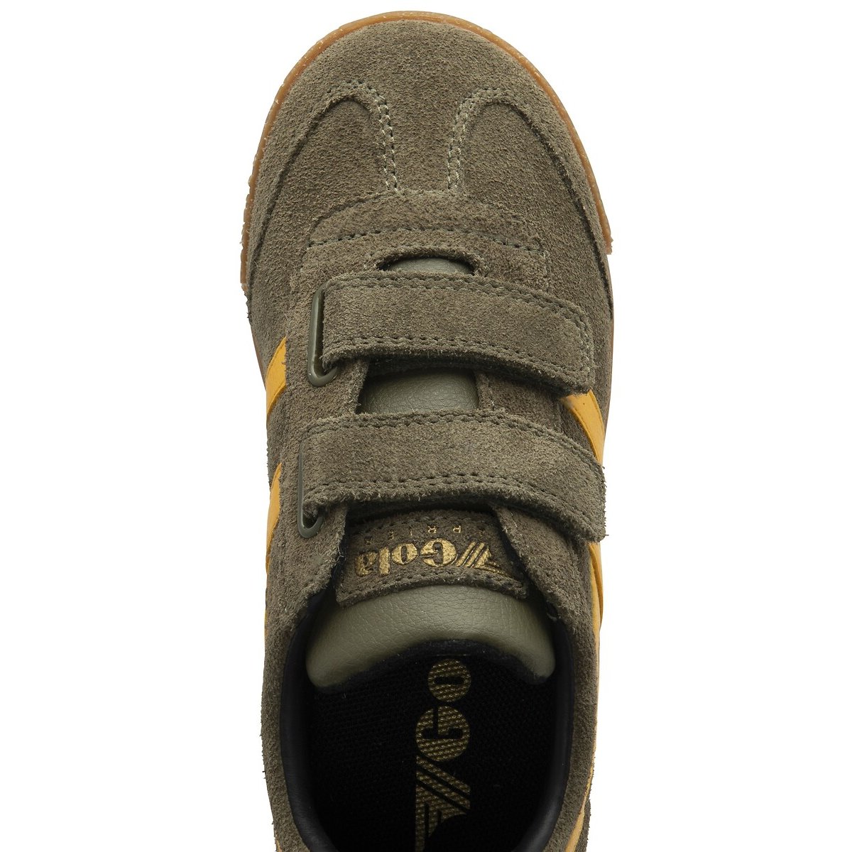 Baskets cuir Harrier Strap kaki/jaune, GOLA