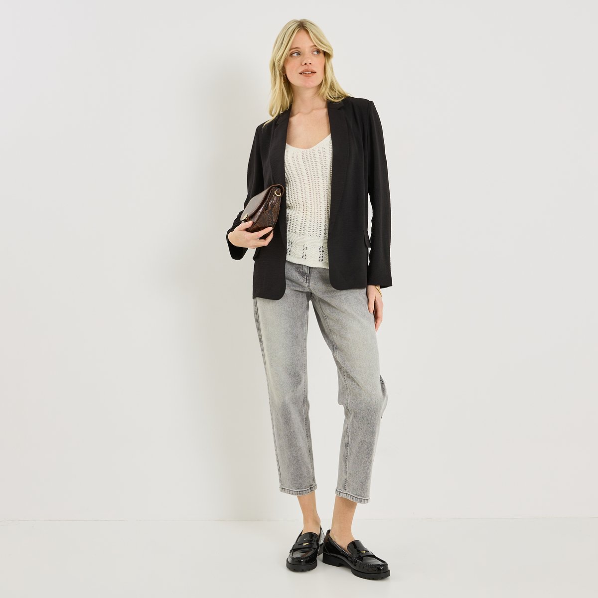 Veste fluide à col tailleur noir, GRAIN DE MALICE