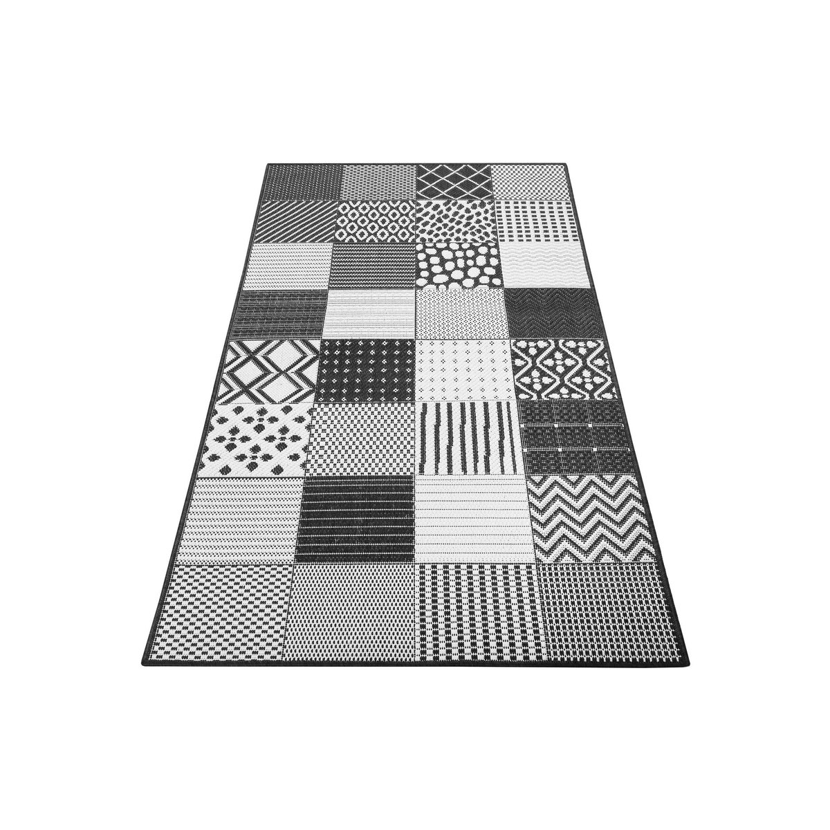 Tapis intérieur extérieur motif patchwork , IN & OUTDOOR CHESTER noir, ESPRIT