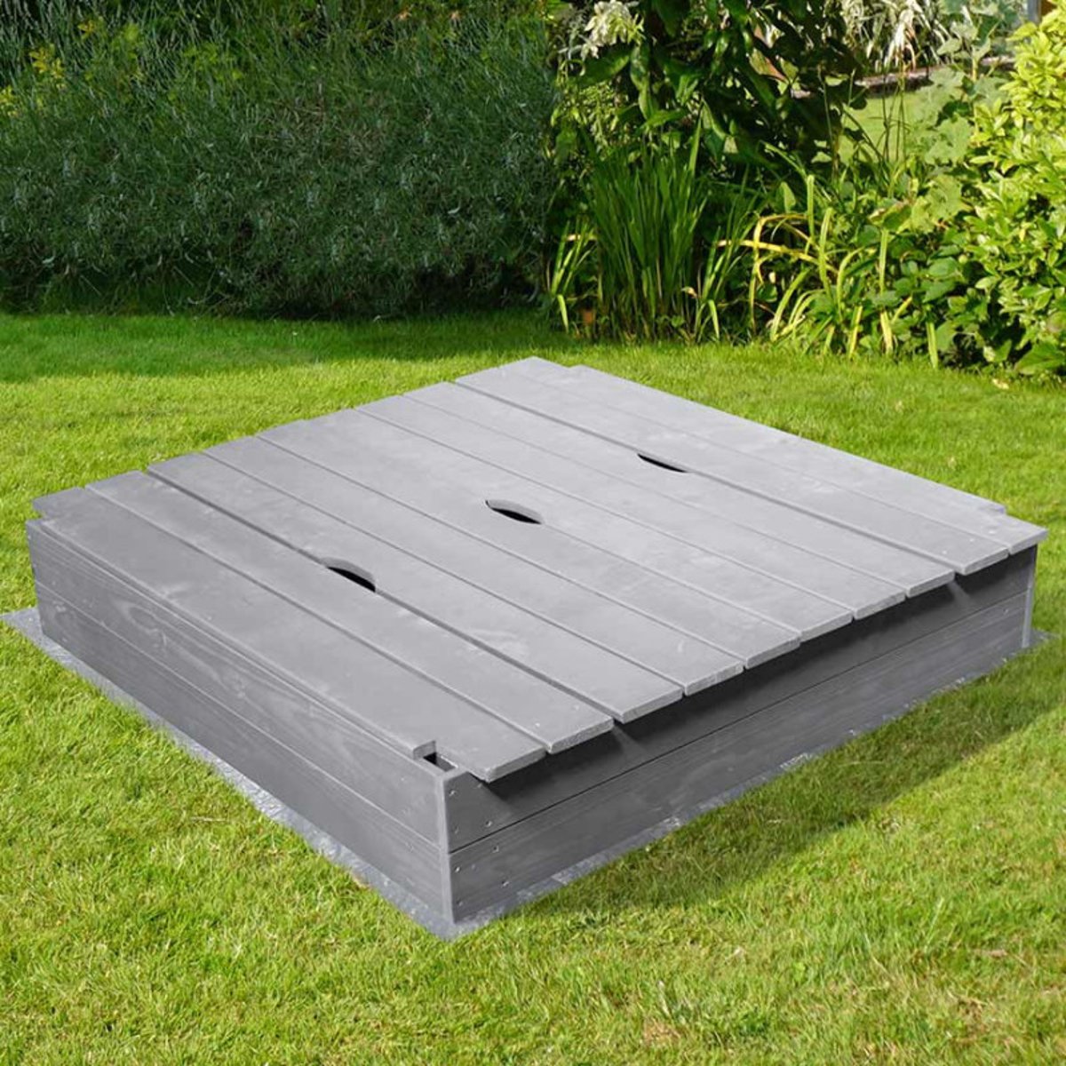 Bac à sable bois gris avec bancs pliables gris, SOULET