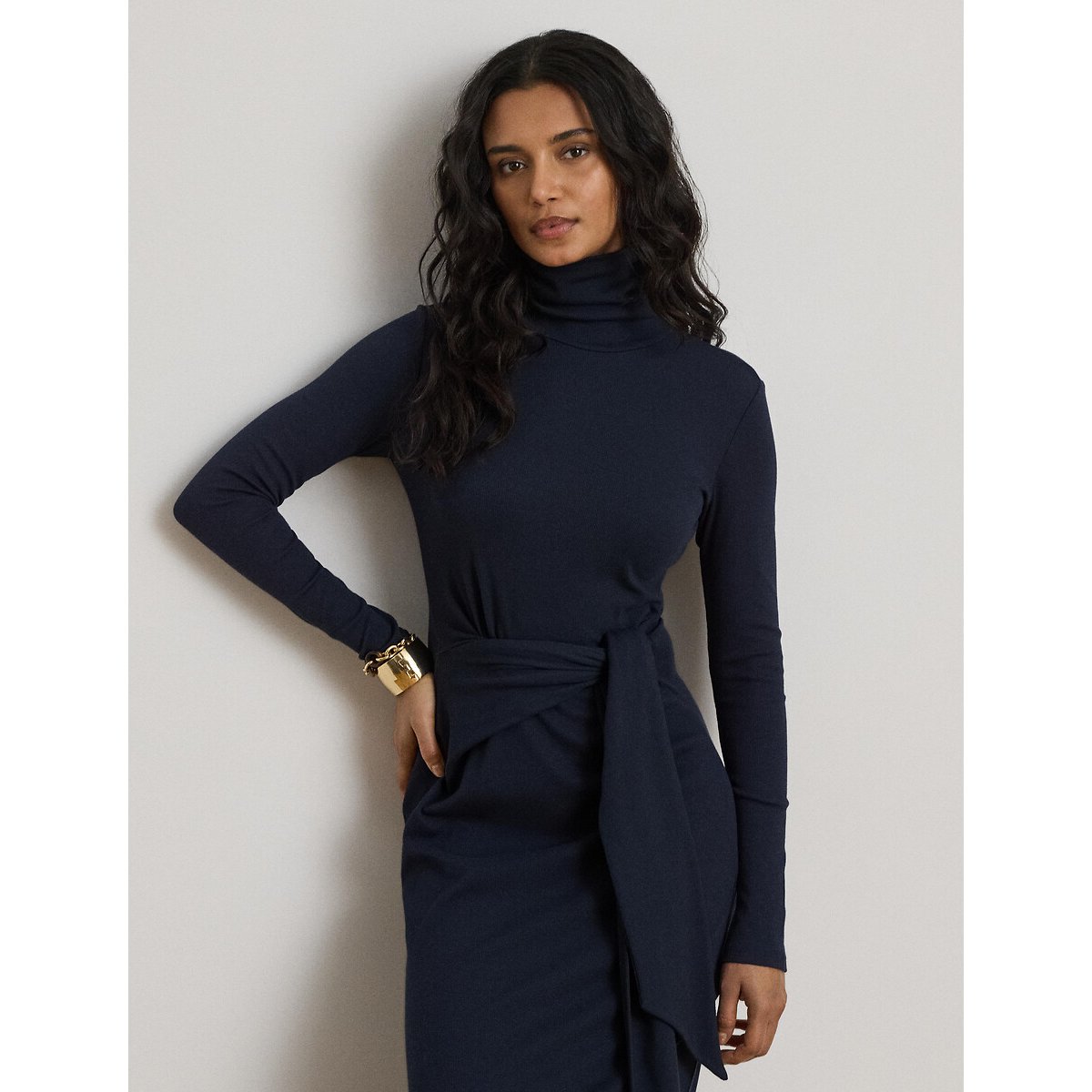 Robe midi manches longues à col roulé marine, LAUREN RALPH LAUREN