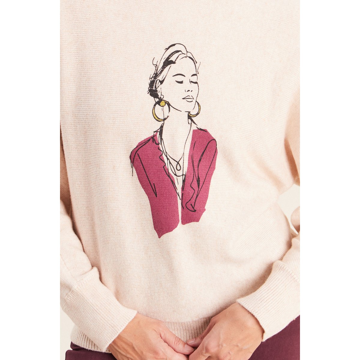 Pull col rond manches longues beige, BREAL