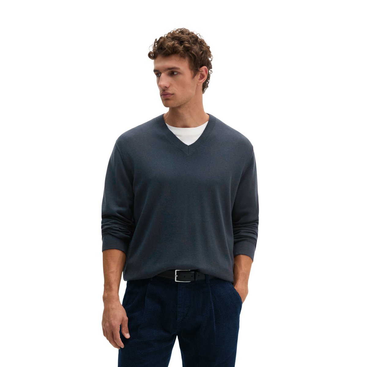 Pull à col en V, coupe classique en laine mérinos fine blaubleu, MARC O'POLO