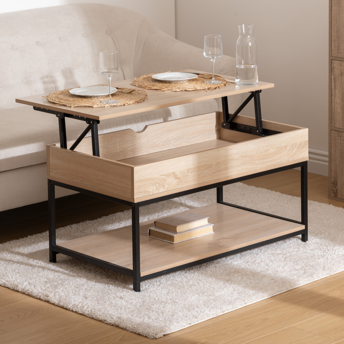 Table basse plateau relevable avec rangement ALIAJ beige, 5FIVE SIMPLY SMART