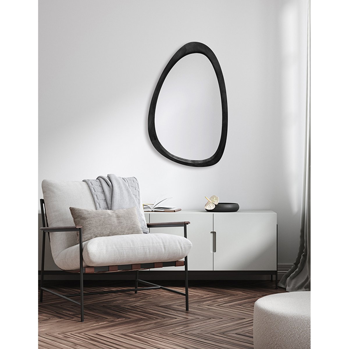 Miroir organique bois 40x60cm noir, EMDE