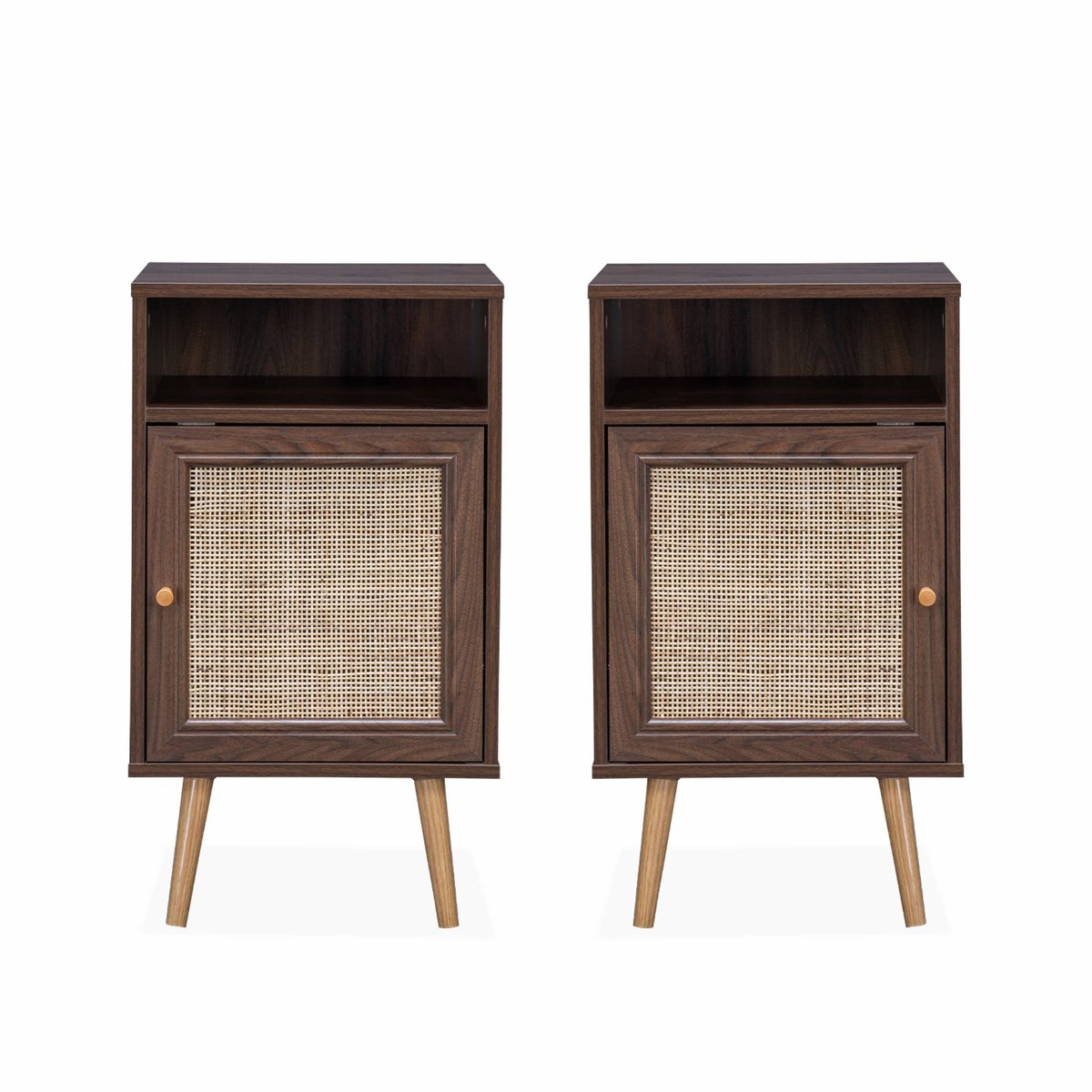 Table de chevet scandinave en cannage 1 porte (lot de 2) BOHÈME naturel, SWEEEK