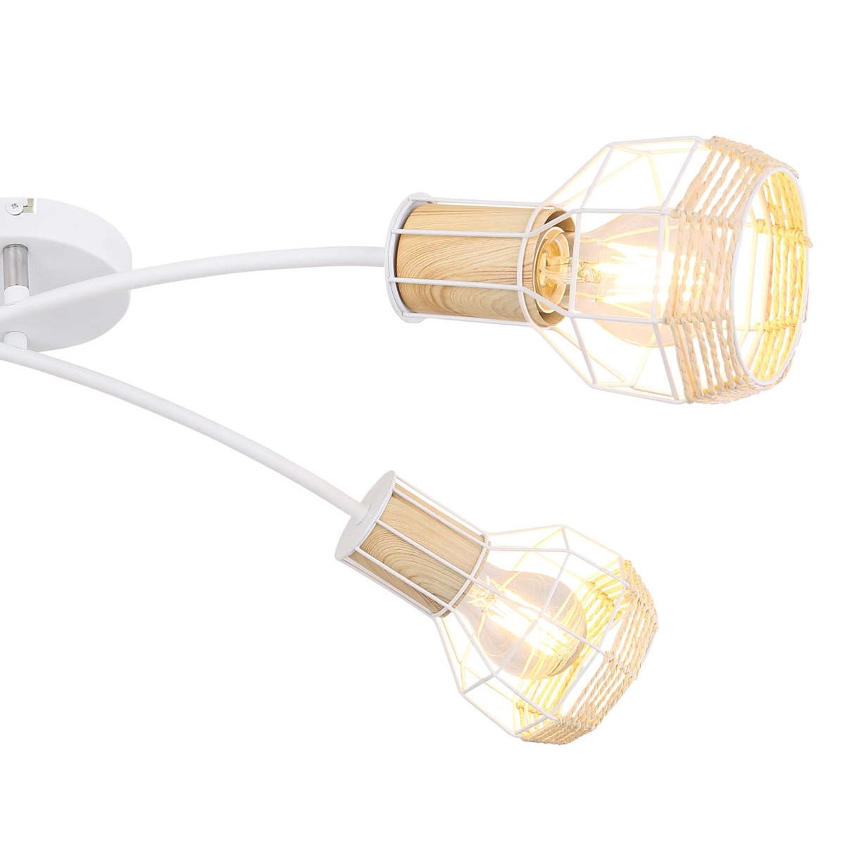 Plafonnier croisé 4 spots en métal et bois avec corde BANA blanc, GLOBO LIGHTING