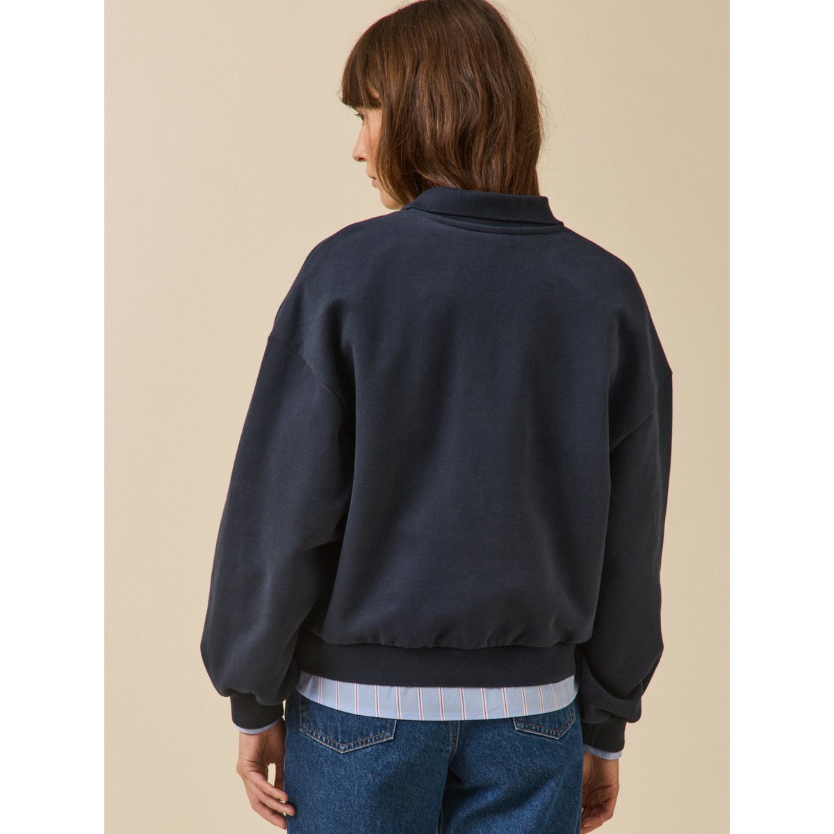 Sweat col polo molleton encre, CYRILLUS