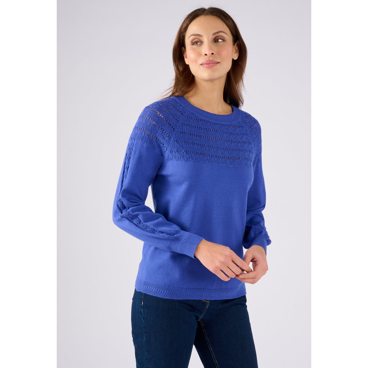 Pull jeu de maille fantaisie bleu outremer, DAMART