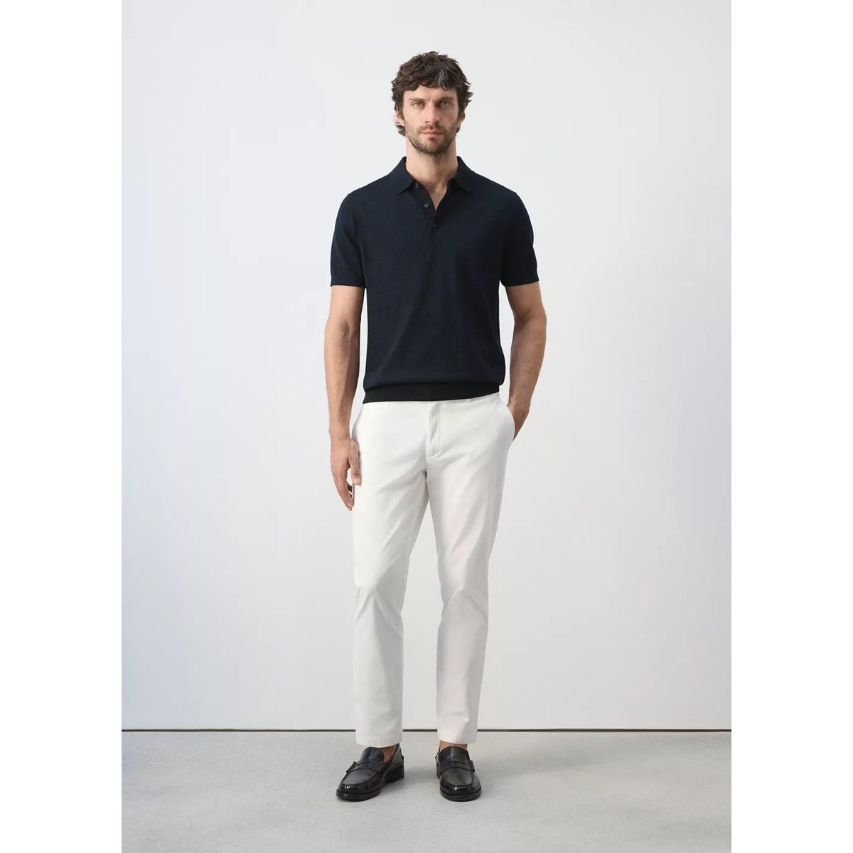 Pantalon Prato chino cropped tapered blanc cassé, MANGO MAN