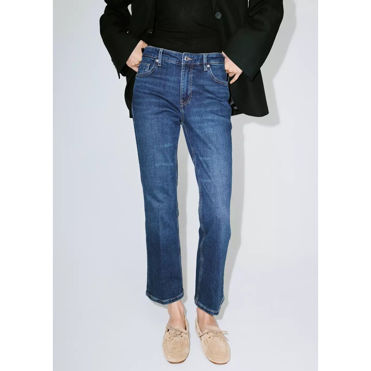 Jean Sienna flare crop bleu foncé, MANGO