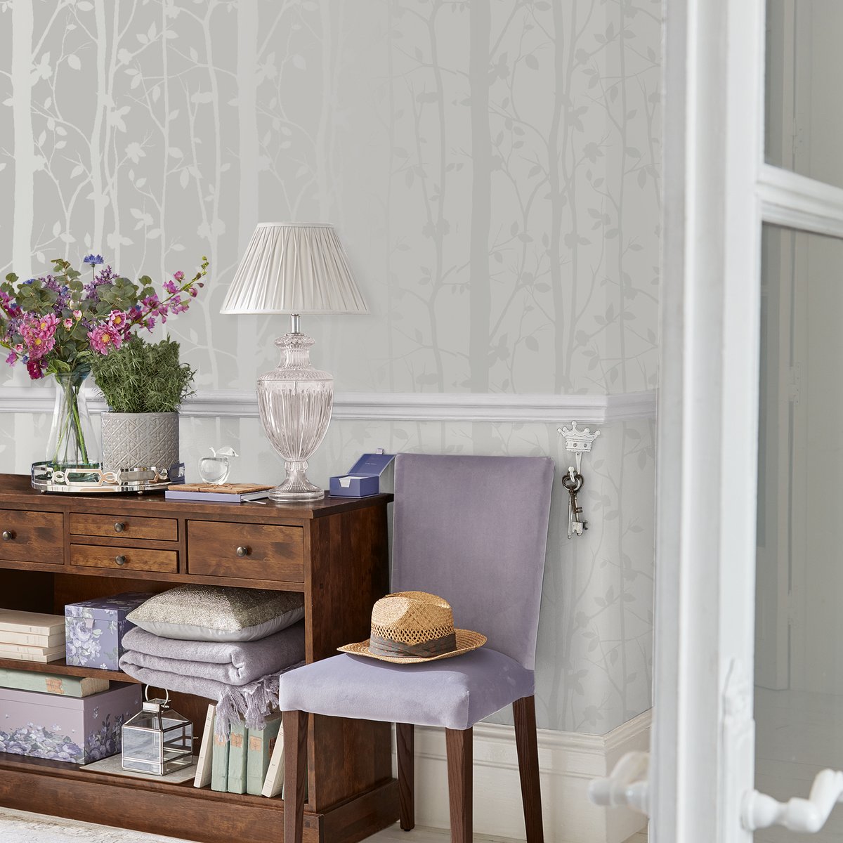 Papier peint Branches délicates en filigrane Cottonwood blanc, LAURA ASHLEY