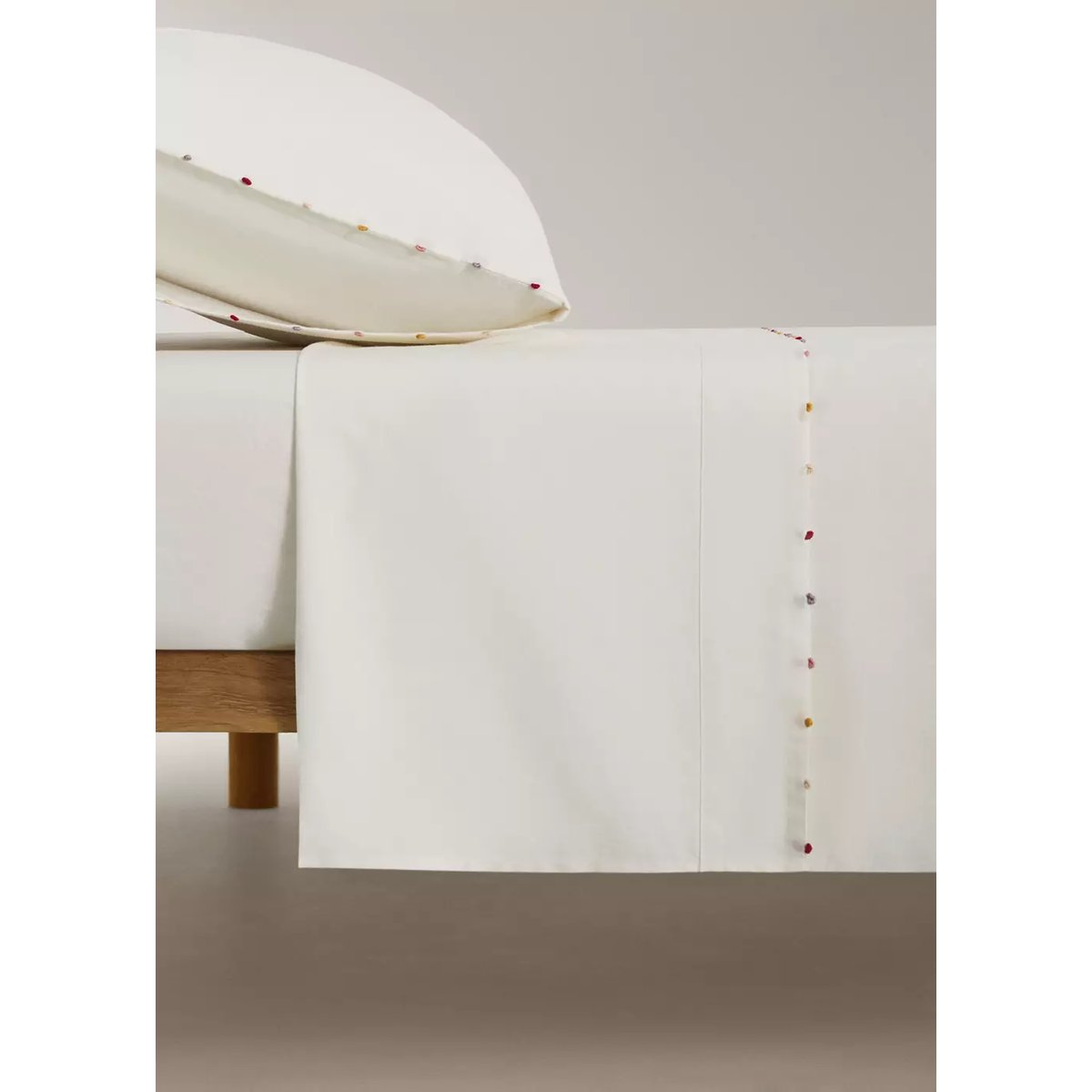 Drap plat 100 % coton brodé Lit 90 cm blanc cassé, MANGO HOME