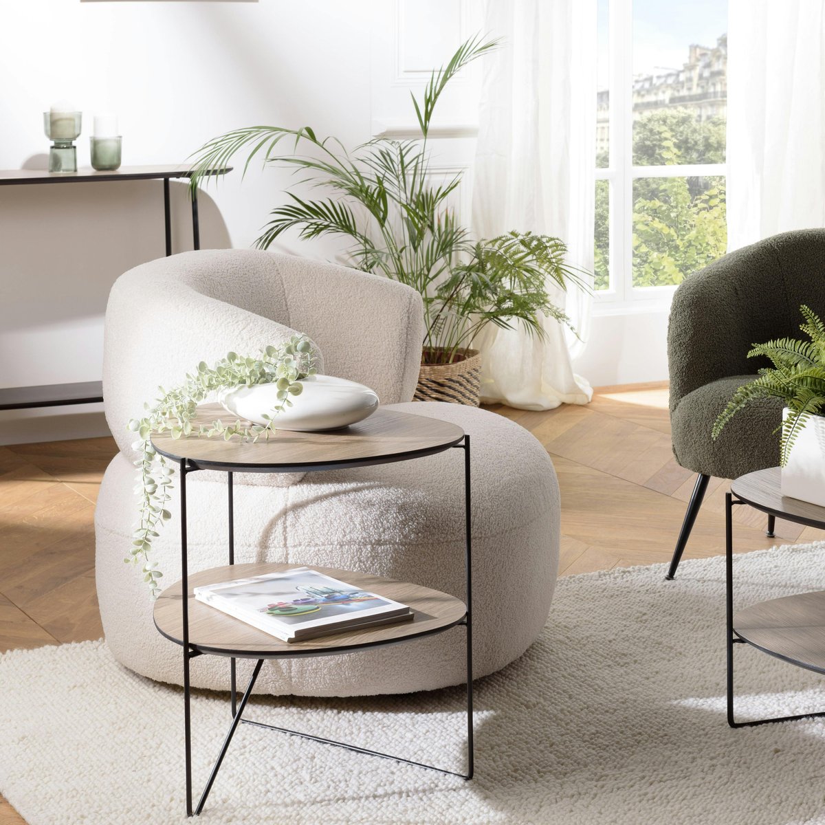 Bout de canapé organique double plateau LANDAISE bois naturel, PIER IMPORT
