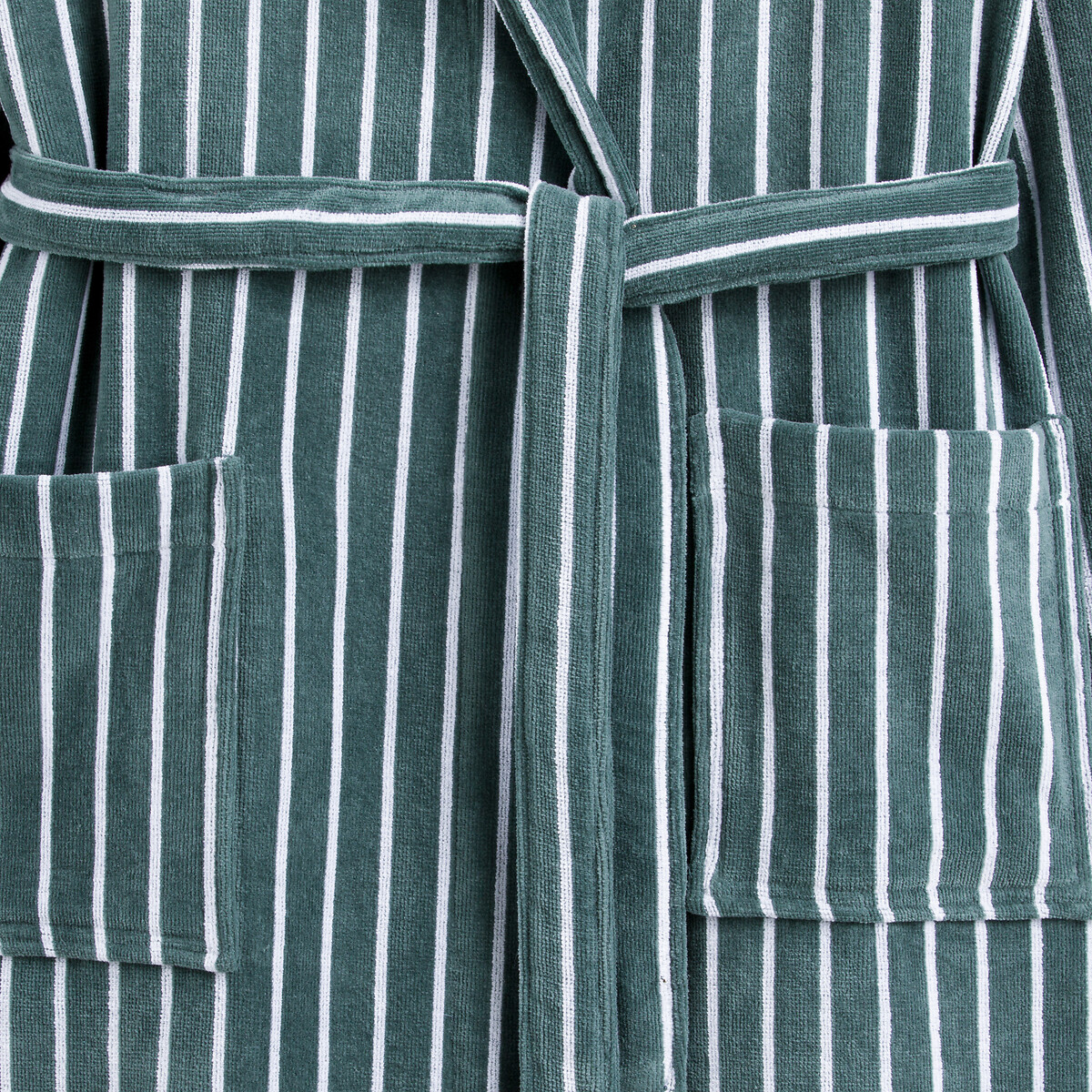 Peignoir capuche éponge velours rayures 450g Bagno vert/blanc, LA REDOUTE INTERIEURS