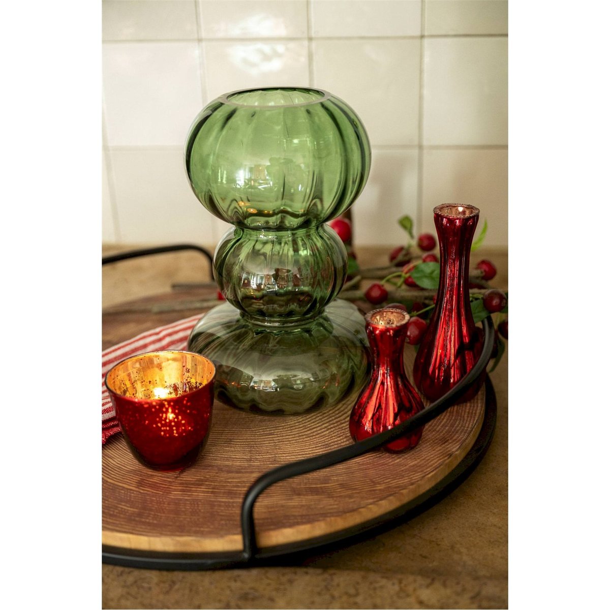 Vase bulle rond en verre vert, RECOLLECTION