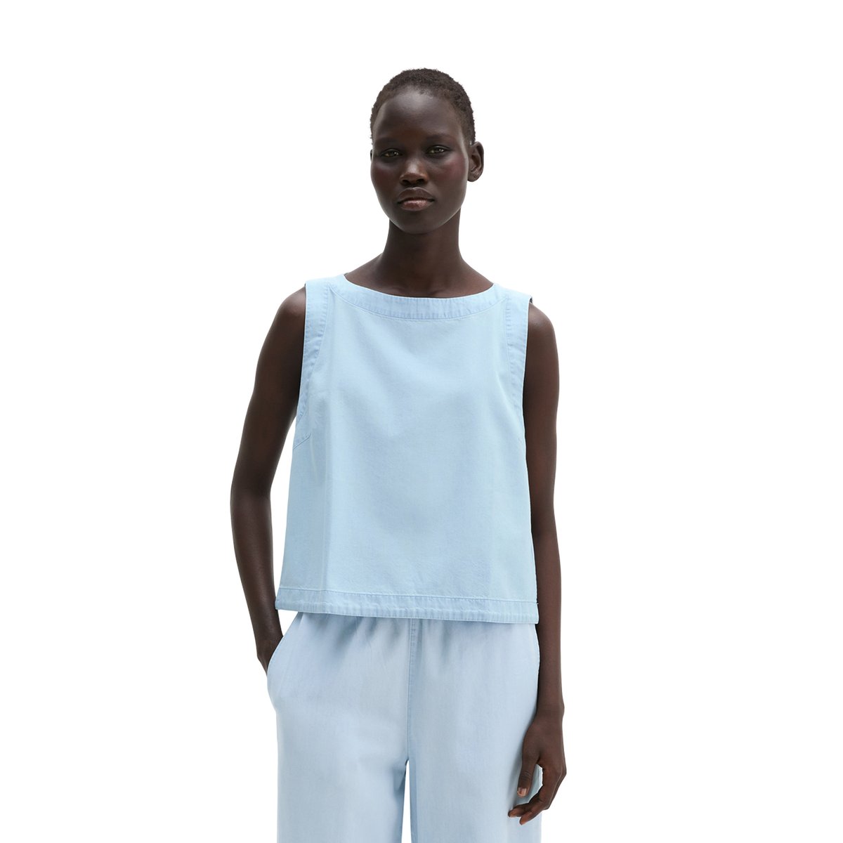 Top chemisier relaxed cropped avec Tencel™ Lyocell bleu clair, MARC O'POLO