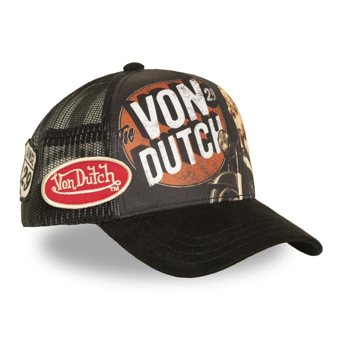 Casquette Trucker PINUP noir/orange/blanc, VON DUTCH