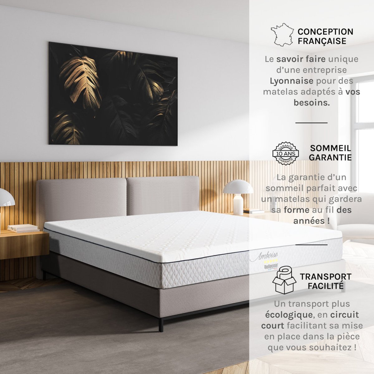Matelas Mousse Amboise 90x200 cm Accueil Mémoire de forme blanc, BELLECOUR