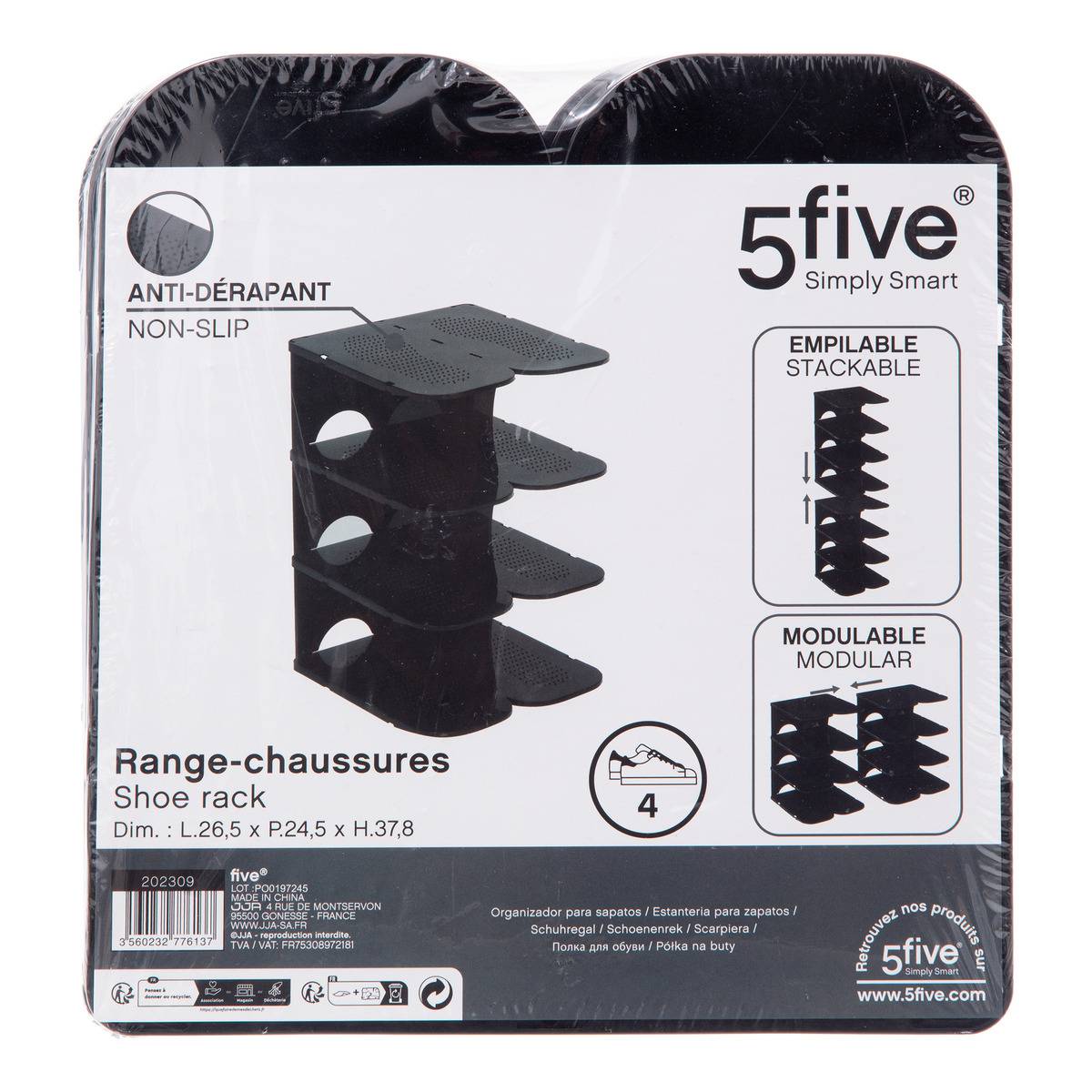 Range-chaussures 4 paires SICELA noir, 5FIVE SIMPLY SMART