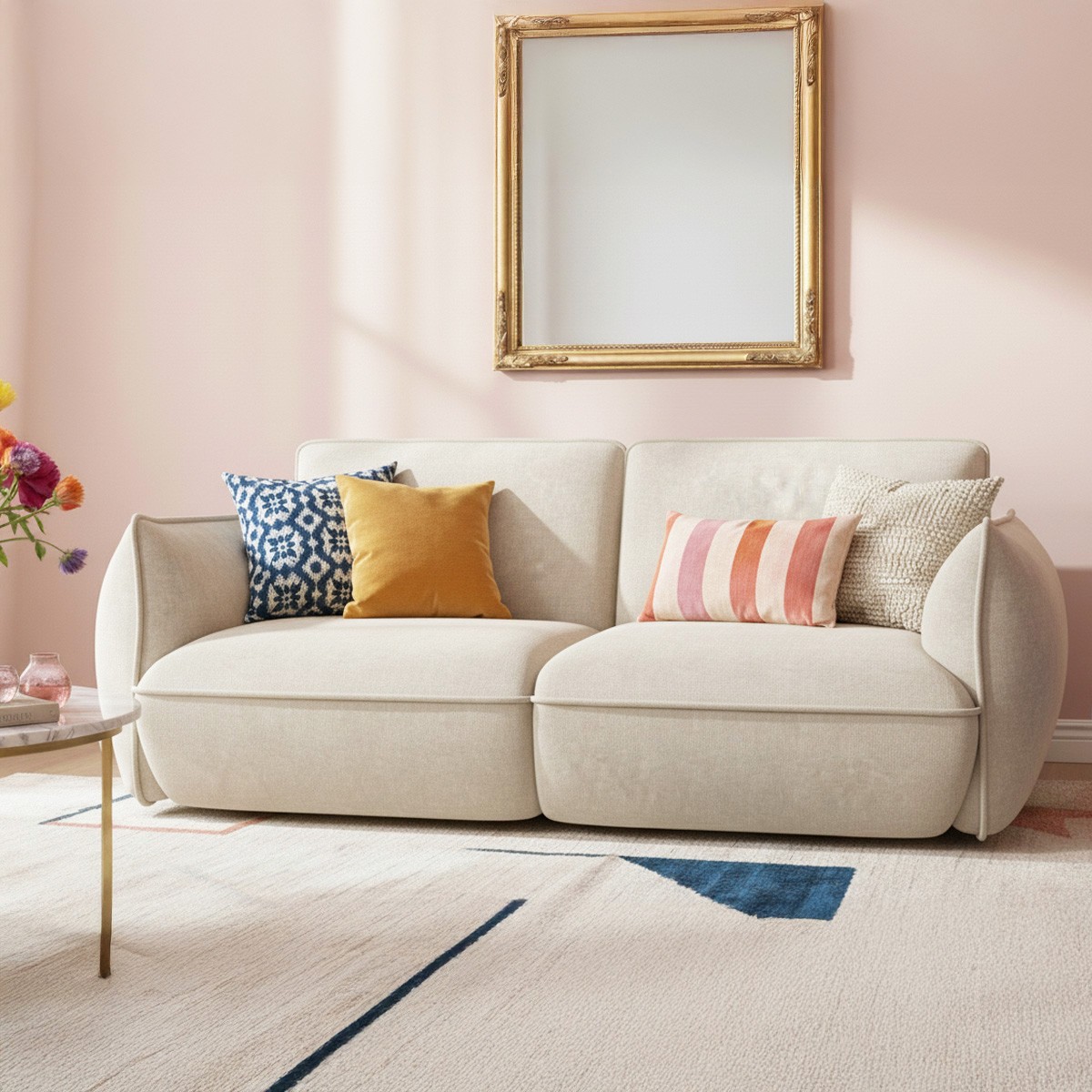 Canapé 3 places en tissu chenille - LIDIA beige, HOMIFAB