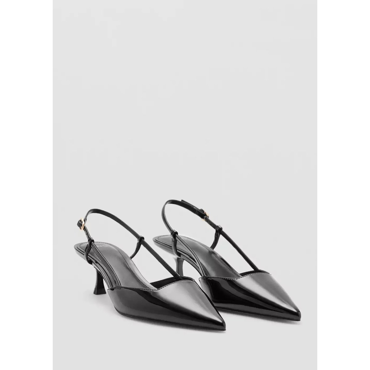 Chaussures à talon en cuir vernis noir, MANGO