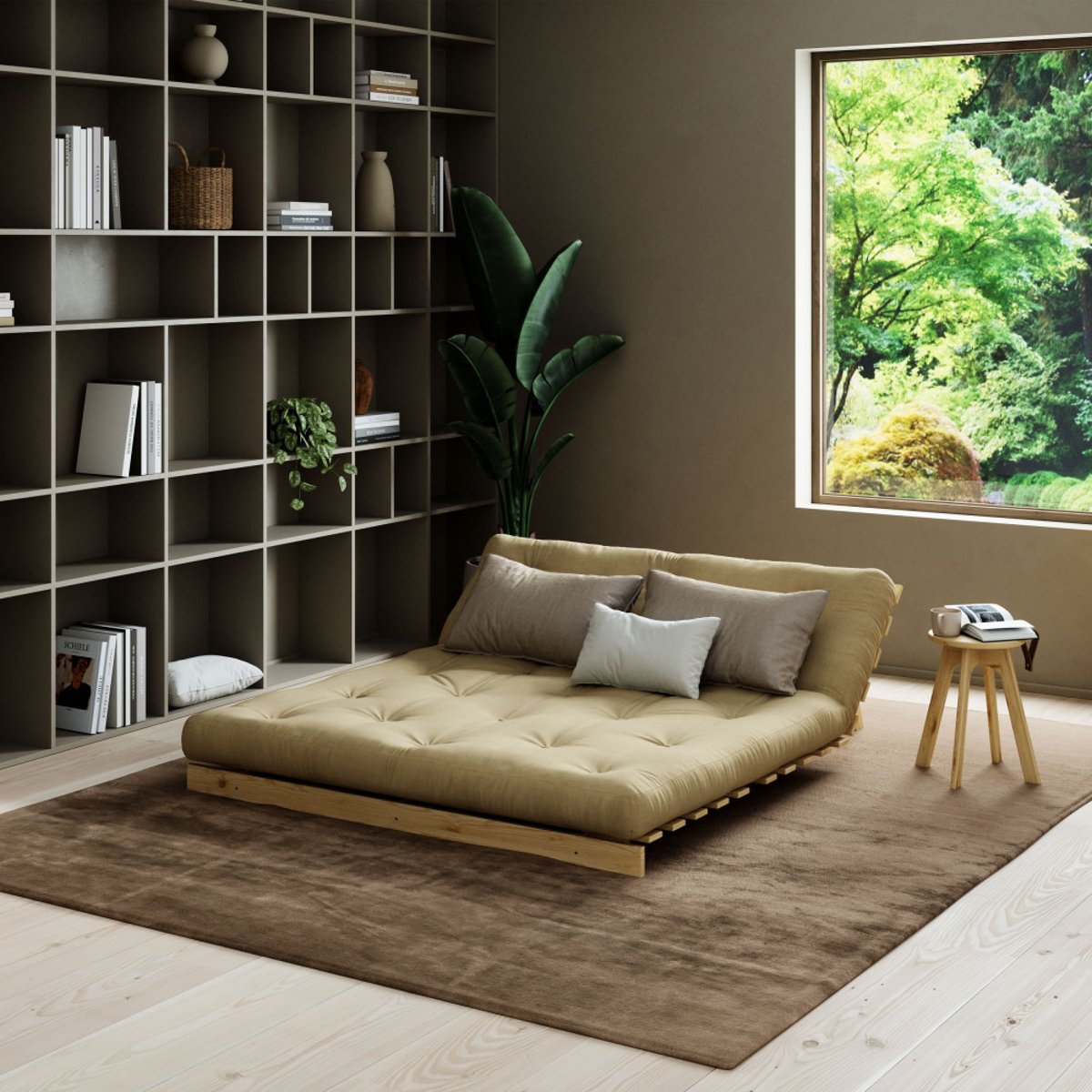 Canapé convertible 160x200cm en bois naturel et tissu- ROOTS bordeaux, KARUP DESIGN