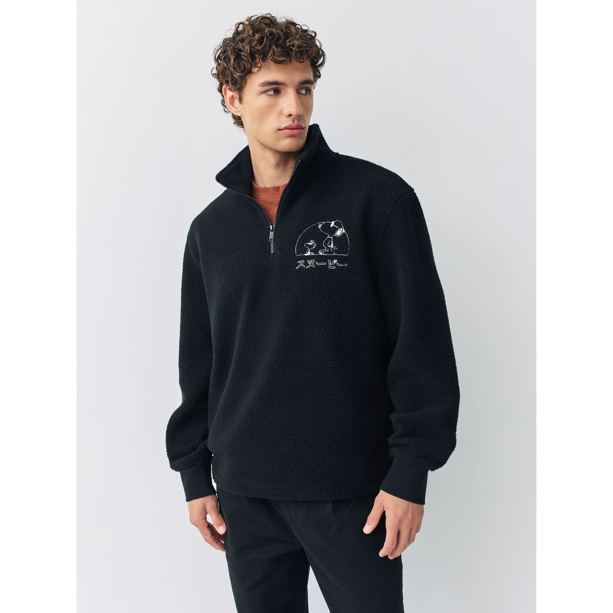 Polaire à col zippé snoopy sous licence noir, NEXT