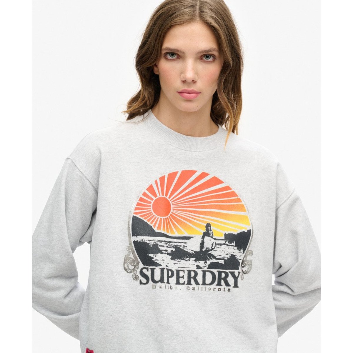 Sweat-shirt ample Travel Souvenir gris flocon chiné, SUPERDRY