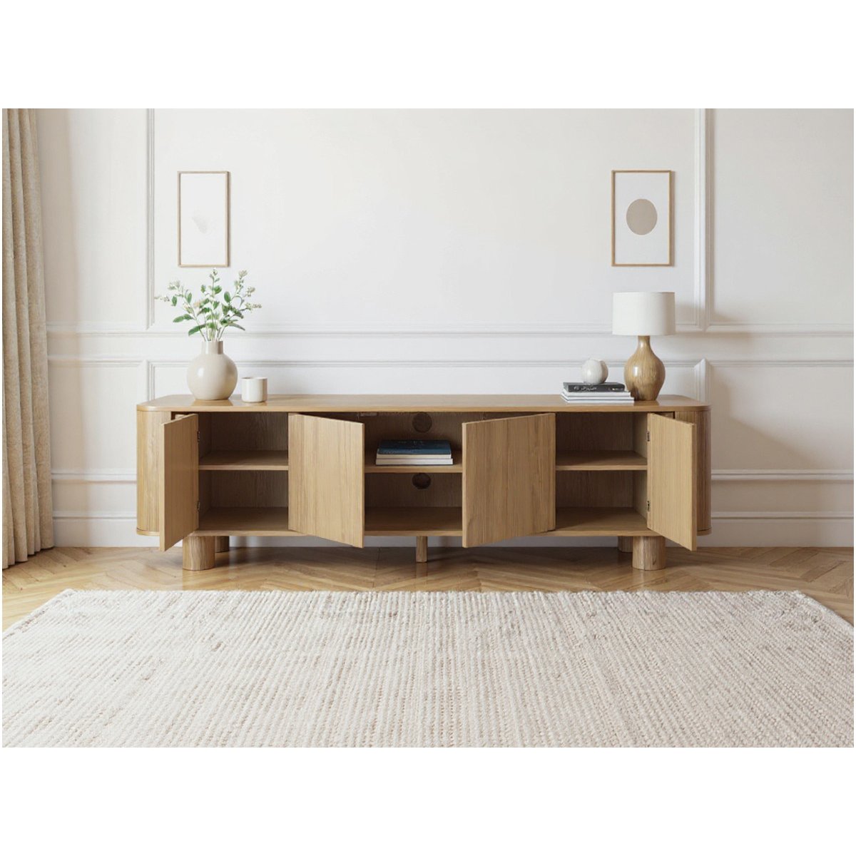 Meuble TV 180 cm placage, MALO marron clair, BOBOCHIC