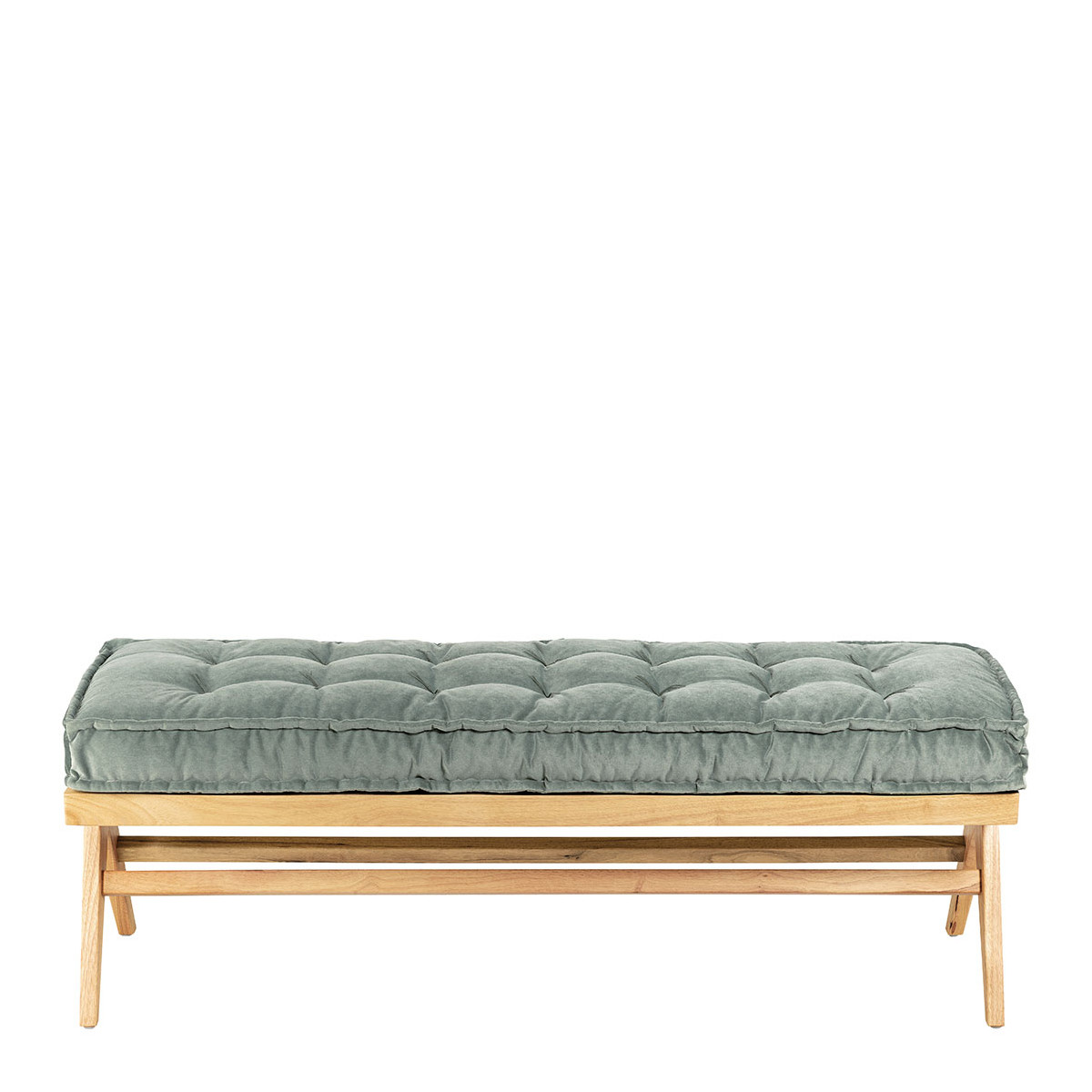 Banc MENA velours hévéa finition bois blond vert, BLANC D’IVOIRE