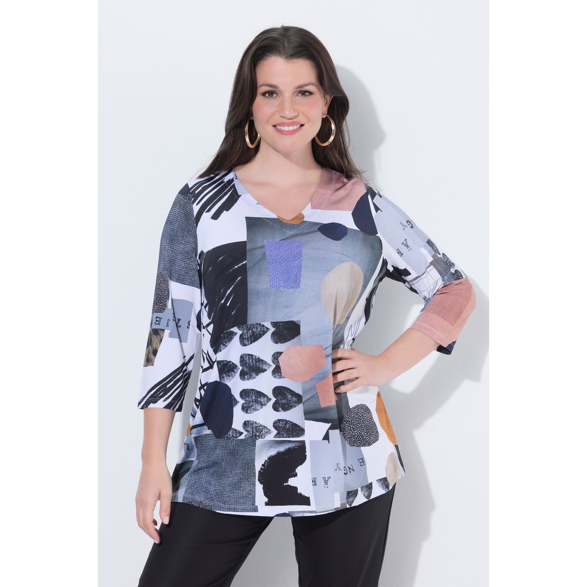 T-shirt au tombé fluide, motif cœurs blanc neige, ULLA POPKEN