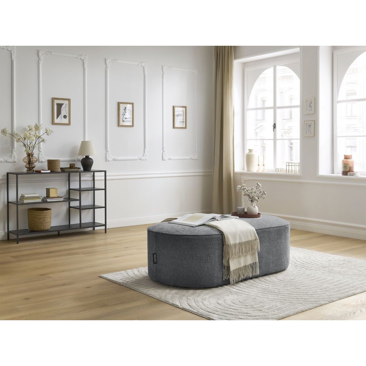 Pouf tissu texturé, ROUSSEAU gris foncé, BOBOCHIC