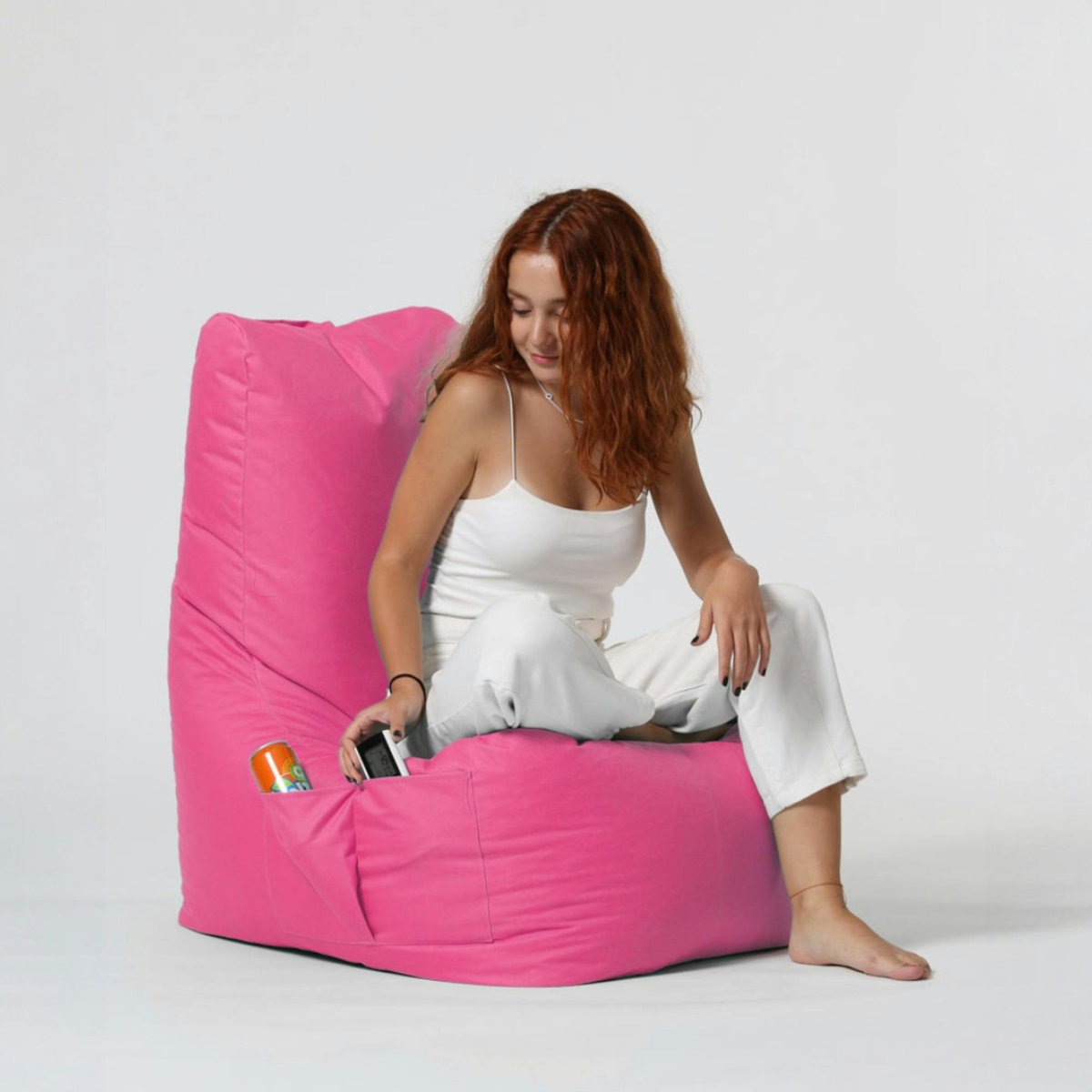 Pouf de jardin à dossier avec poches ARTA rose, PIER IMPORT